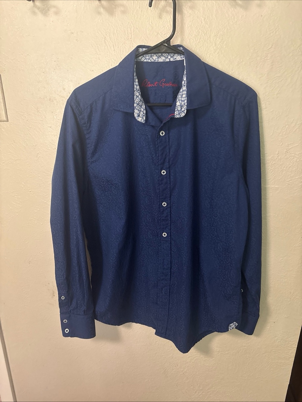 Robert Graham Navy Paisley-Textured Long Sleeve Dress Shirt